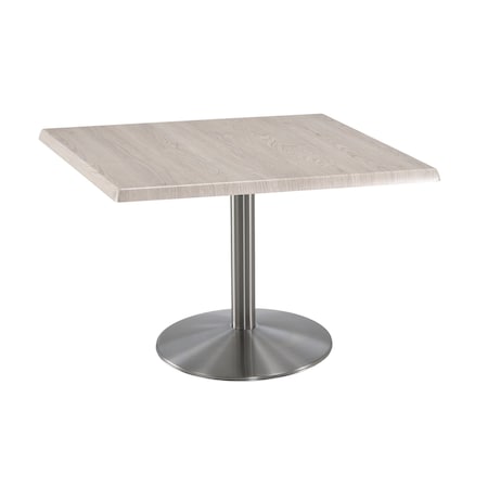 Holland Bar Stool Co 30" Tall OD214 Stainless Steel Table Base 22" Diameter 36"x36" Square White Ash Top OD214-2230SSOD36SQWA